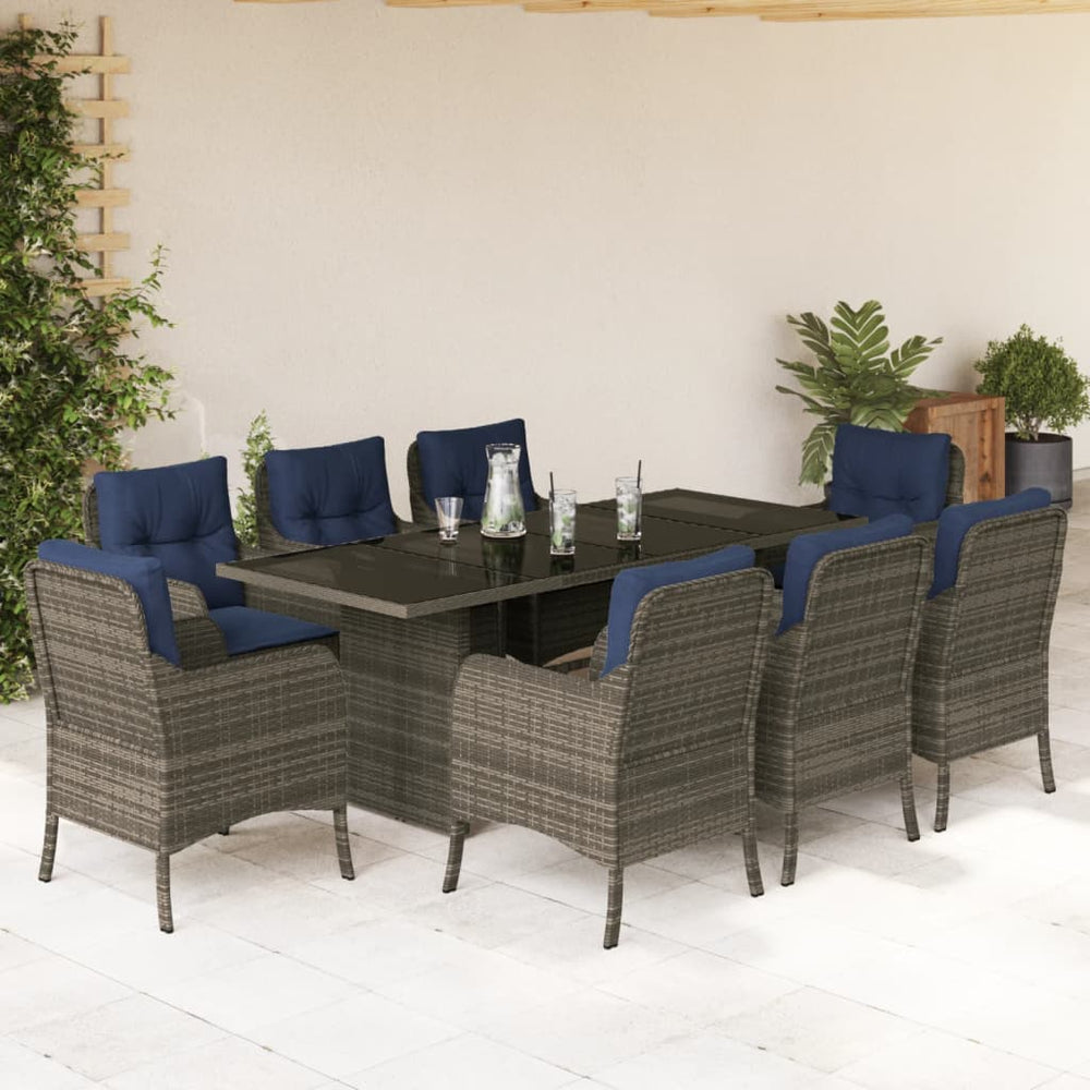 vidaXL 9 Piece Garden Dining Set with Cushions Grey Poly Rattan