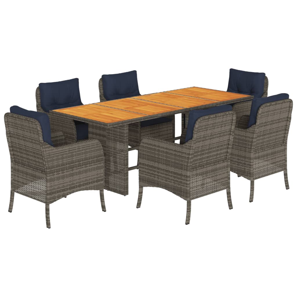 vidaXL 7 Piece Garden Dining Set with Cushions Grey Poly Rattan 2