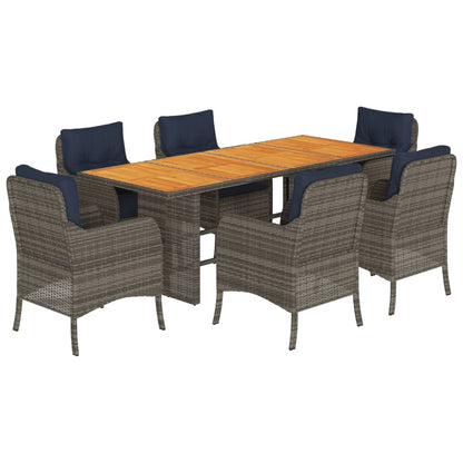 vidaXL 7 Piece Garden Dining Set with Cushions Grey Poly Rattan 2