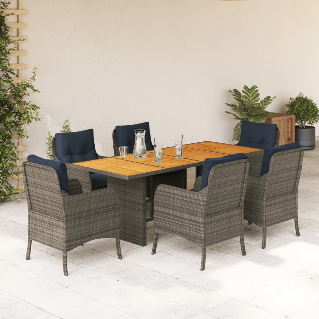 vidaXL 7 Piece Garden Dining Set with Cushions Grey Poly Rattan 1