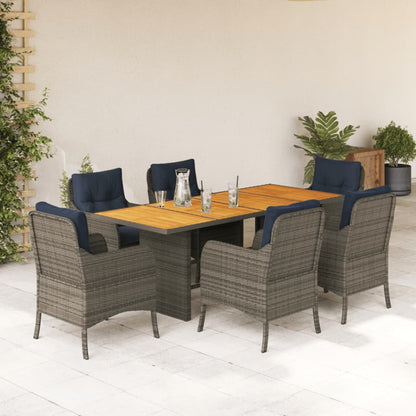 vidaXL 7 Piece Garden Dining Set with Cushions Grey Poly Rattan 1