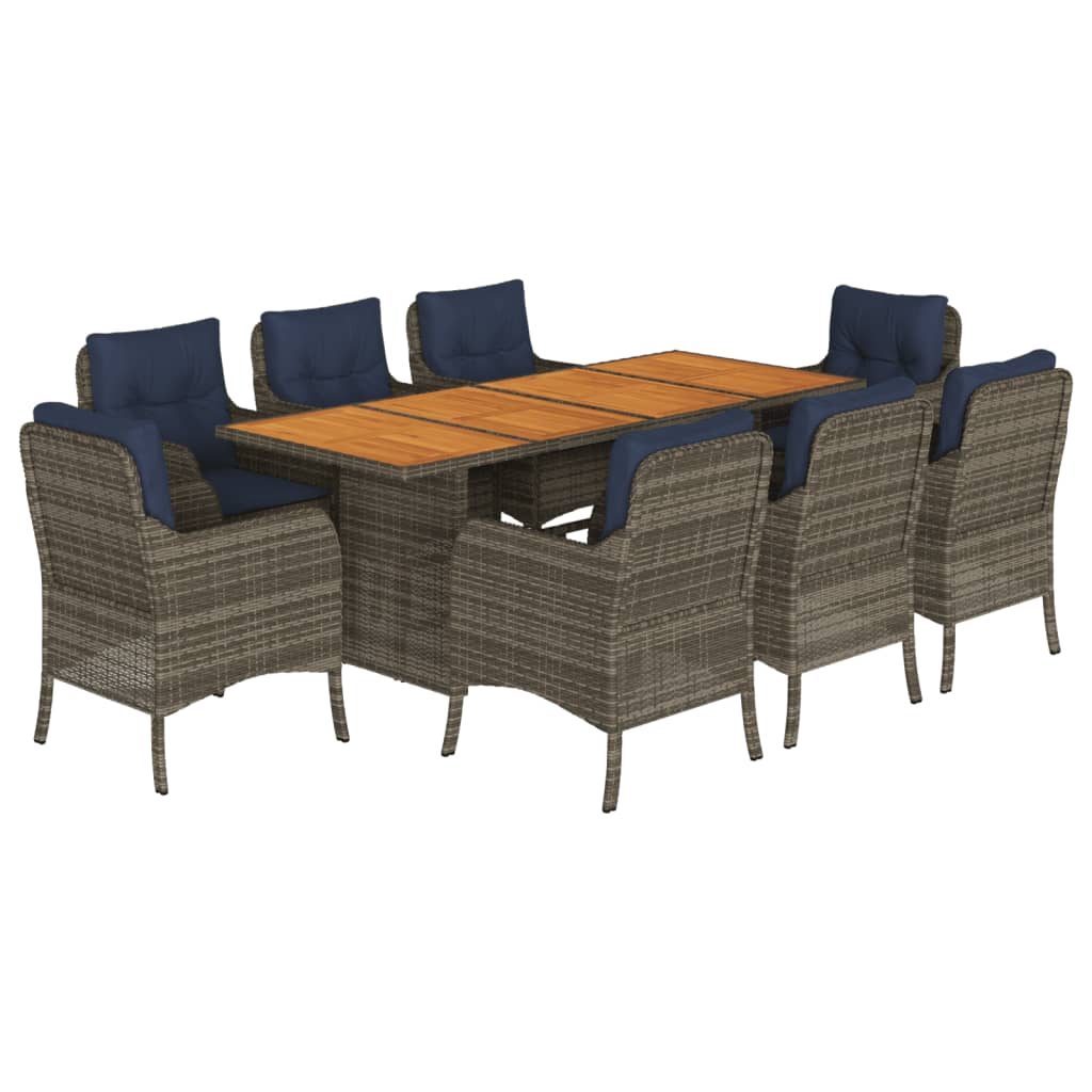 vidaXL 9 Piece Garden Dining Set with Cushions Grey Poly Rattan 2