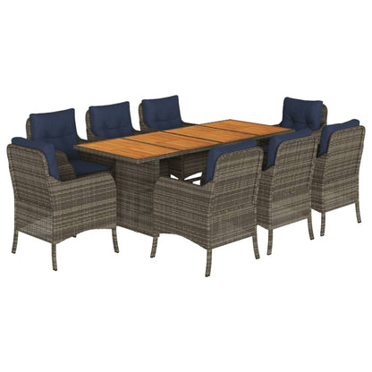 vidaXL 9 Piece Garden Dining Set with Cushions Grey Poly Rattan 2