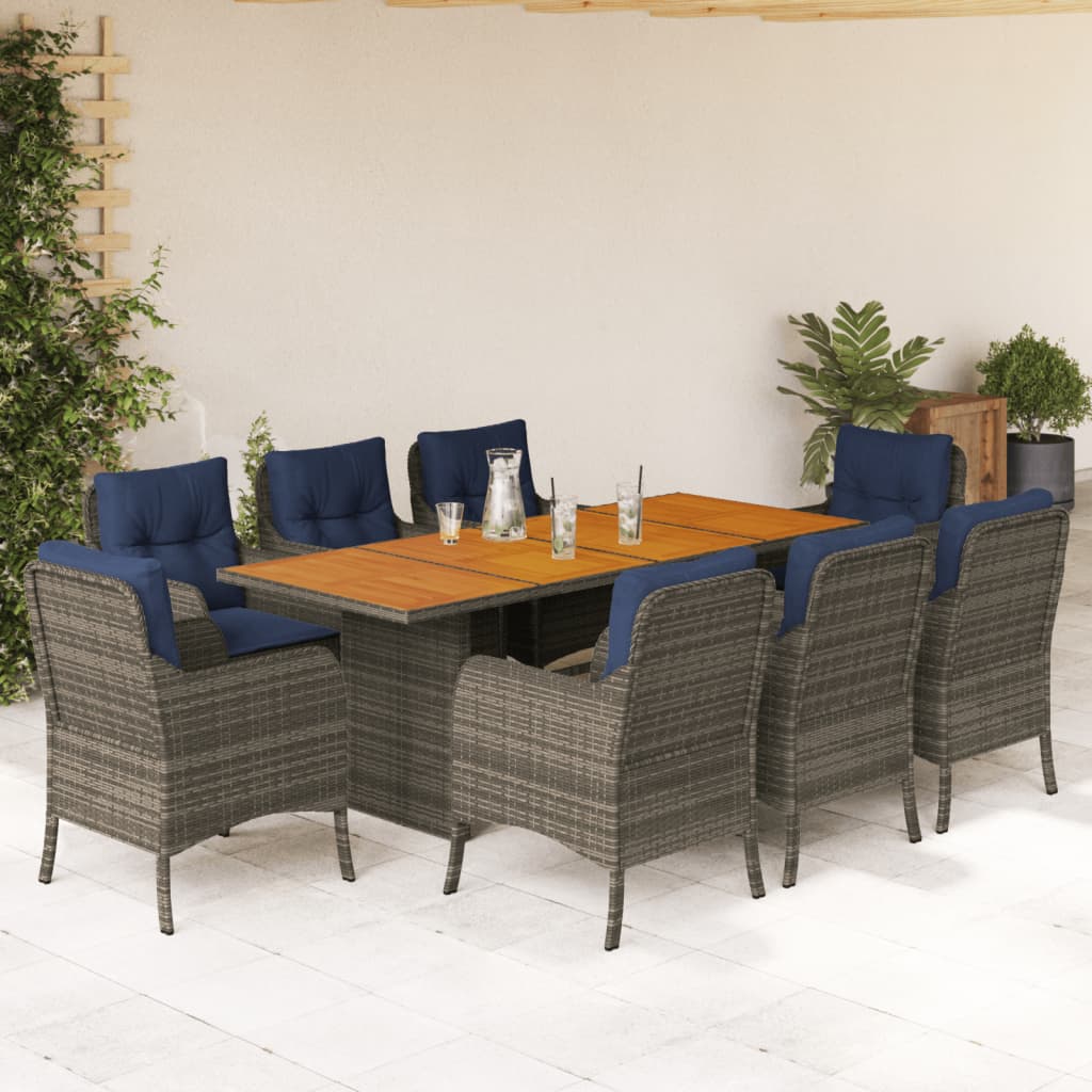 vidaXL 9 Piece Garden Dining Set with Cushions Grey Poly Rattan 1