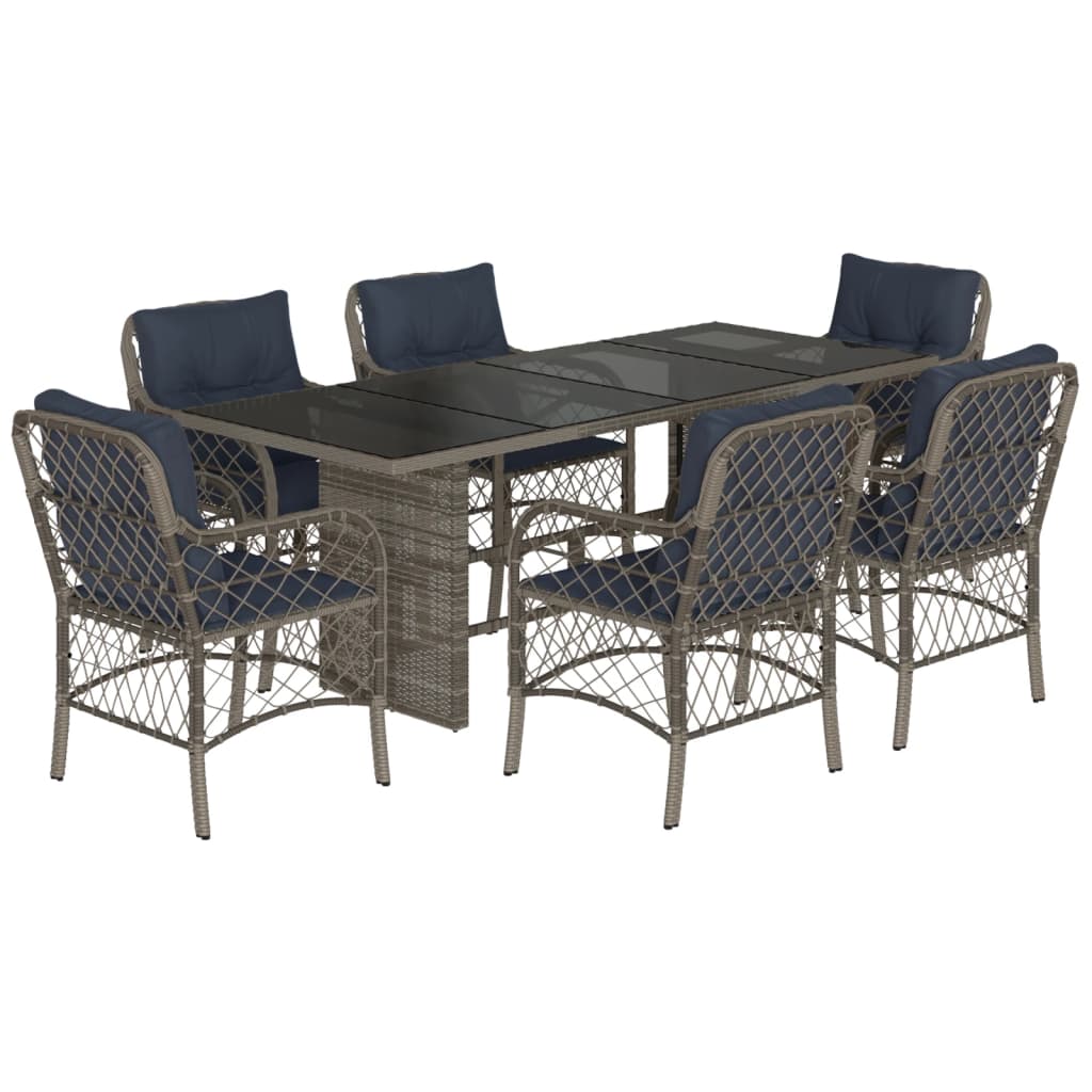 vidaXL 7 Piece Garden Dining Set with Cushions Grey Poly Rattan 2