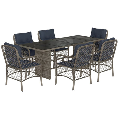vidaXL 7 Piece Garden Dining Set with Cushions Grey Poly Rattan 2
