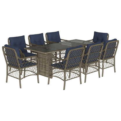 vidaXL 9 Piece Garden Dining Set with Cushions Grey Poly Rattan 2