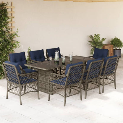 vidaXL 9 Piece Garden Dining Set with Cushions Grey Poly Rattan 1
