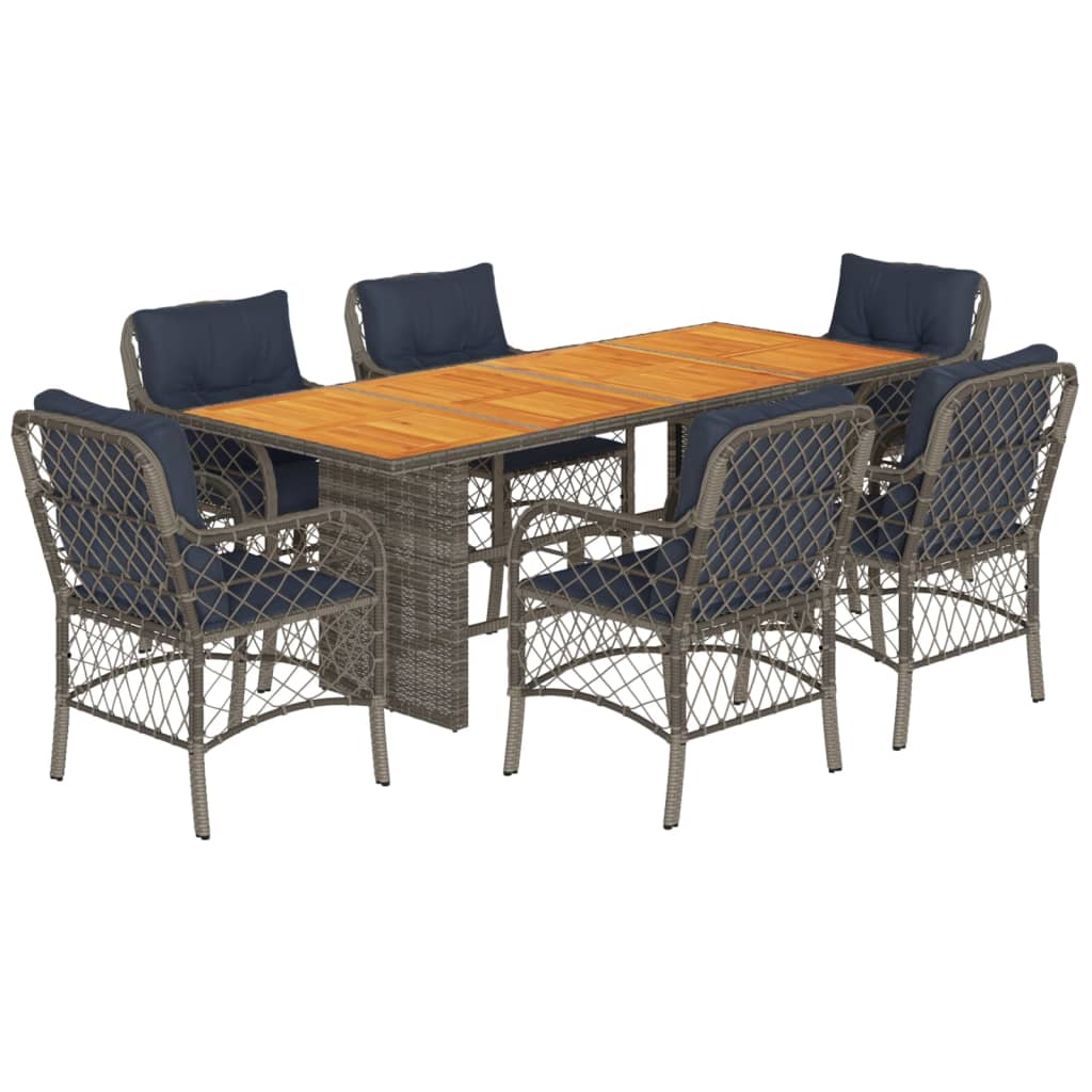 vidaXL 7 Piece Garden Dining Set with Cushions Grey Poly Rattan 2