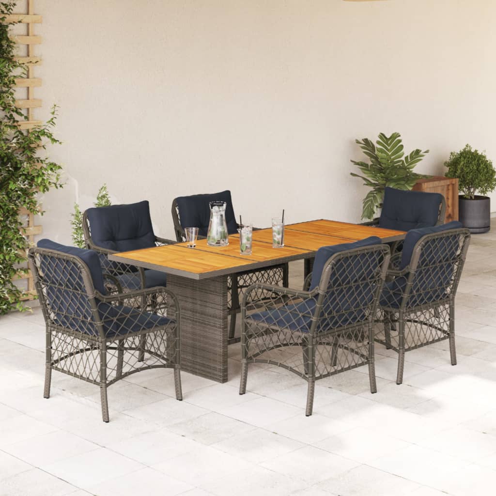 vidaXL 7 Piece Garden Dining Set with Cushions Grey Poly Rattan 1