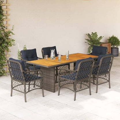 vidaXL 7 Piece Garden Dining Set with Cushions Grey Poly Rattan 1