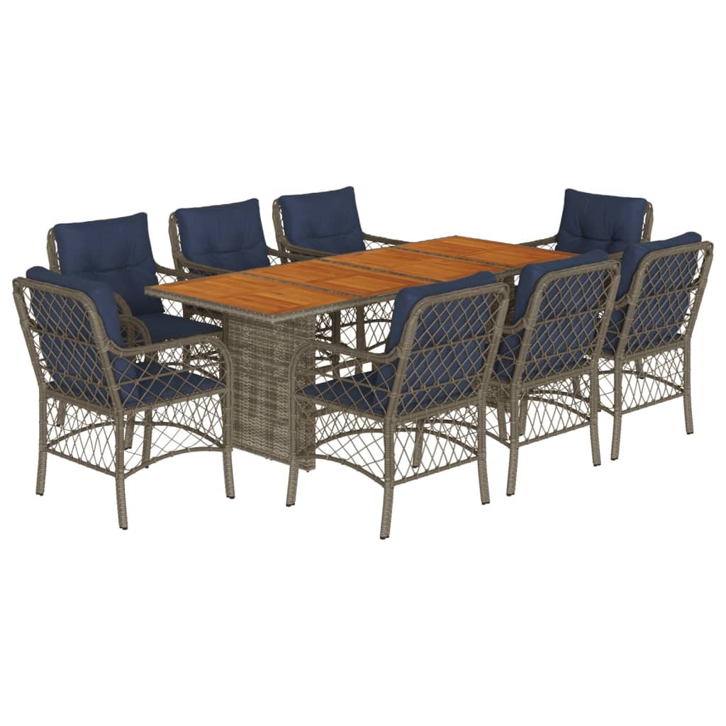 vidaXL 9 Piece Garden Dining Set with Cushions Grey Poly Rattan 2