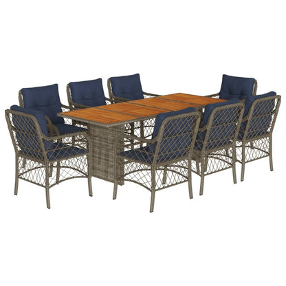 vidaXL 9 Piece Garden Dining Set with Cushions Grey Poly Rattan 2
