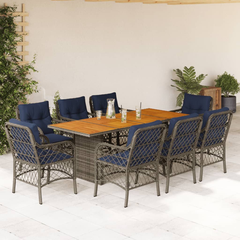 vidaXL 9 Piece Garden Dining Set with Cushions Grey Poly Rattan 1