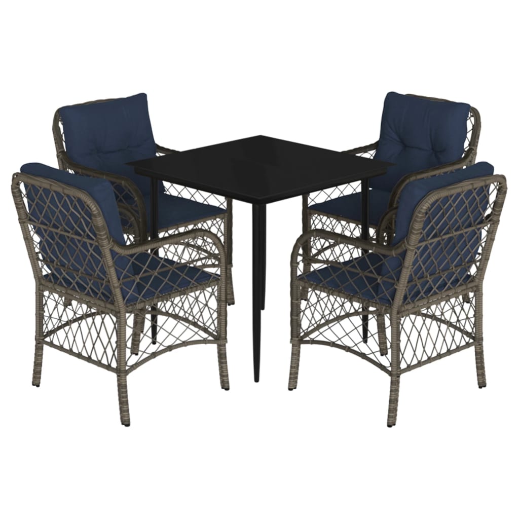 vidaXL 5 Piece Garden Dining Set with Cushions Grey Poly Rattan 2