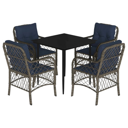 vidaXL 5 Piece Garden Dining Set with Cushions Grey Poly Rattan 2