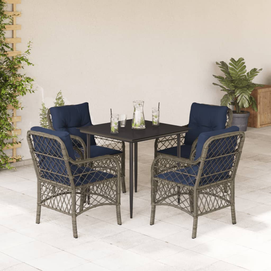 vidaXL 5 Piece Garden Dining Set with Cushions Grey Poly Rattan 1