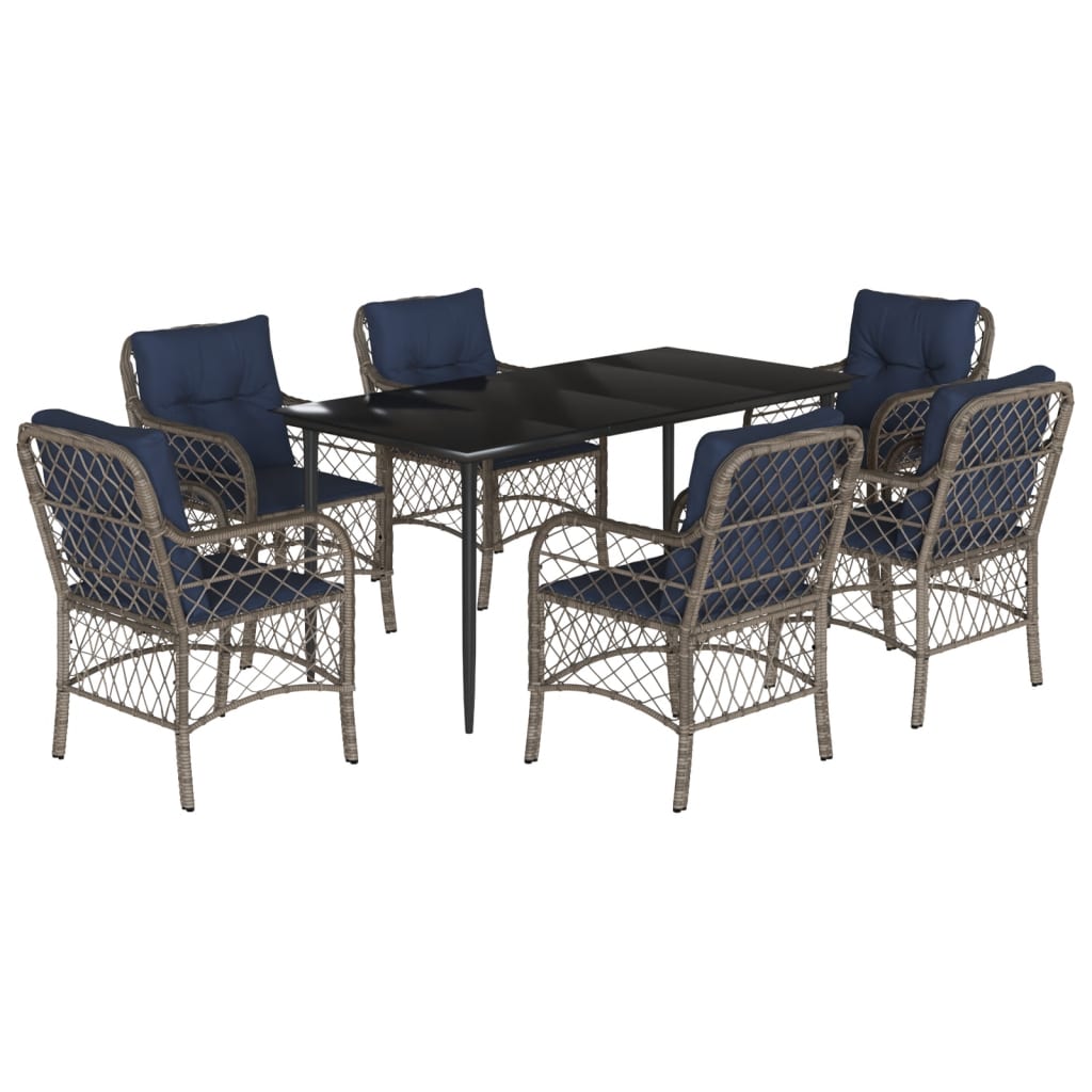 vidaXL 7 Piece Garden Dining Set with Cushions Grey Poly Rattan 2