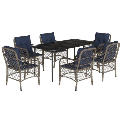 vidaXL 7 Piece Garden Dining Set with Cushions Grey Poly Rattan 2