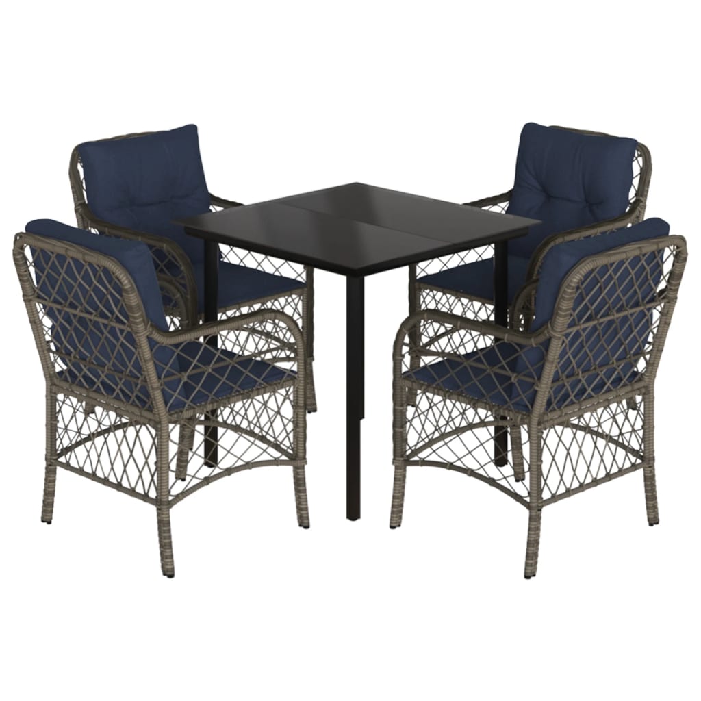vidaXL 5 Piece Garden Dining Set with Cushions Grey Poly Rattan 2