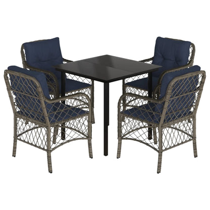 vidaXL 5 Piece Garden Dining Set with Cushions Grey Poly Rattan 2