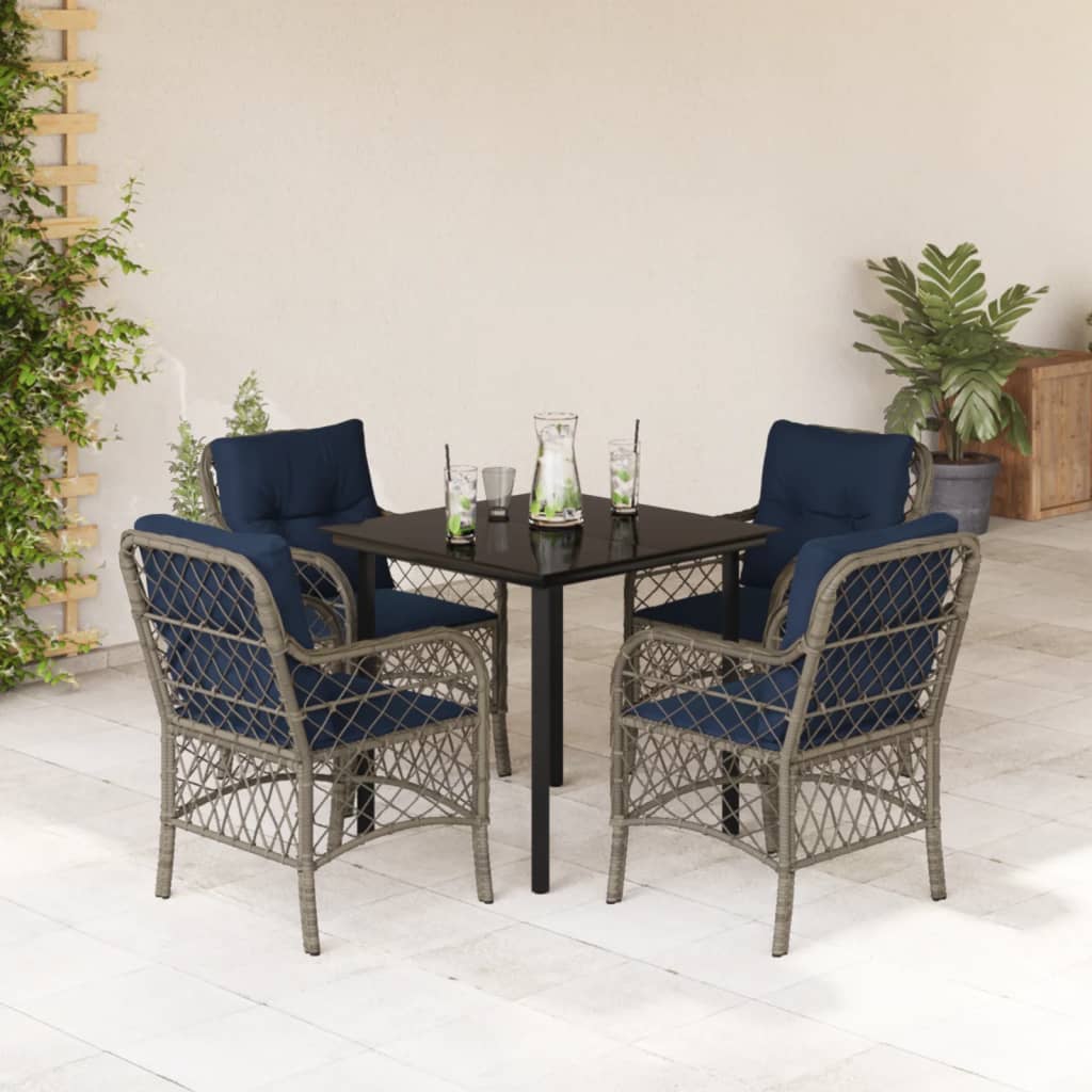 vidaXL 5 Piece Garden Dining Set with Cushions Grey Poly Rattan 1