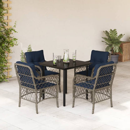 vidaXL 5 Piece Garden Dining Set with Cushions Grey Poly Rattan 1