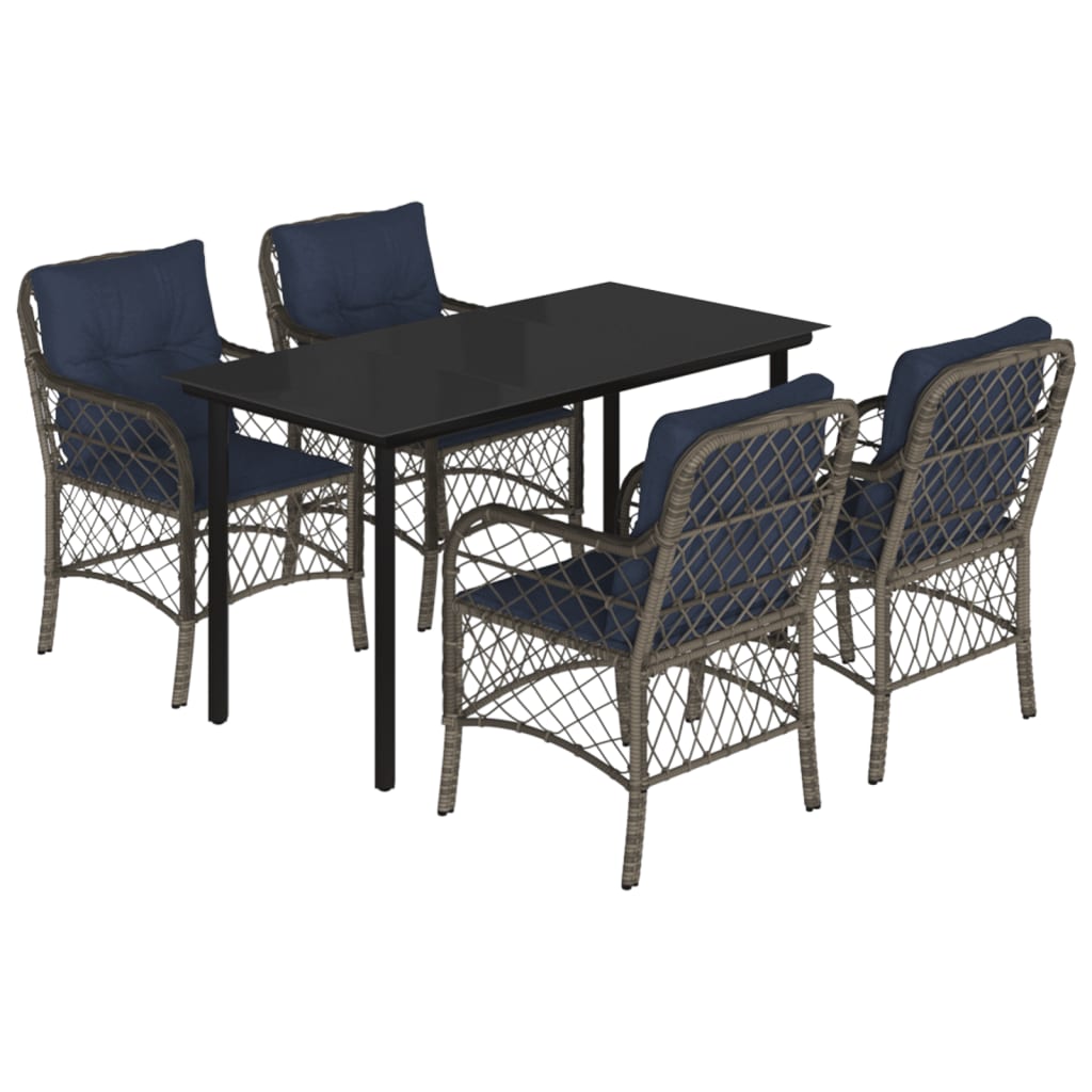 vidaXL 5 Piece Garden Dining Set with Cushions Grey Poly Rattan 2