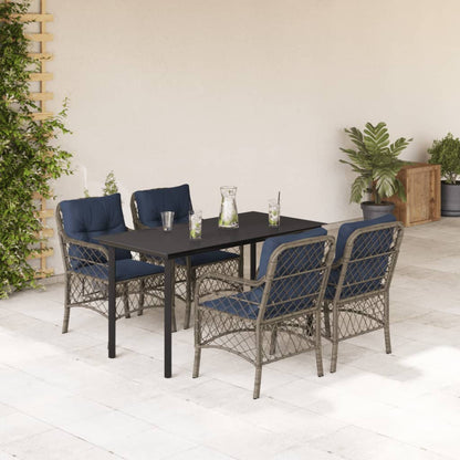 vidaXL 5 Piece Garden Dining Set with Cushions Grey Poly Rattan 1