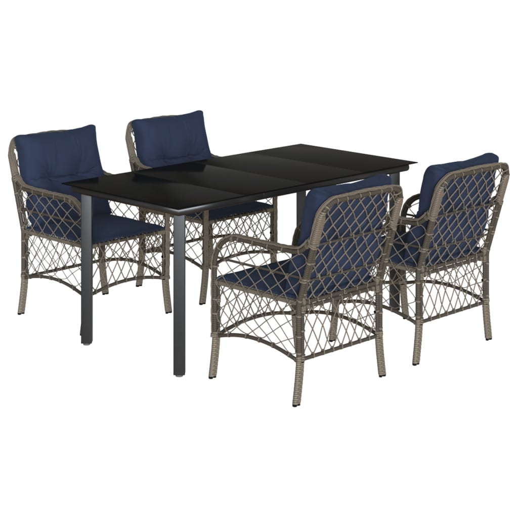 vidaXL 5 Piece Garden Dining Set with Cushions Grey Poly Rattan 2
