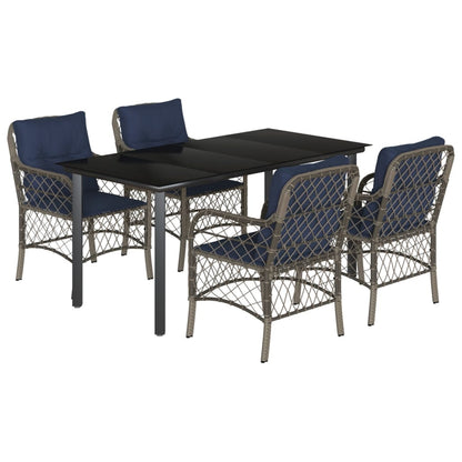vidaXL 5 Piece Garden Dining Set with Cushions Grey Poly Rattan 2
