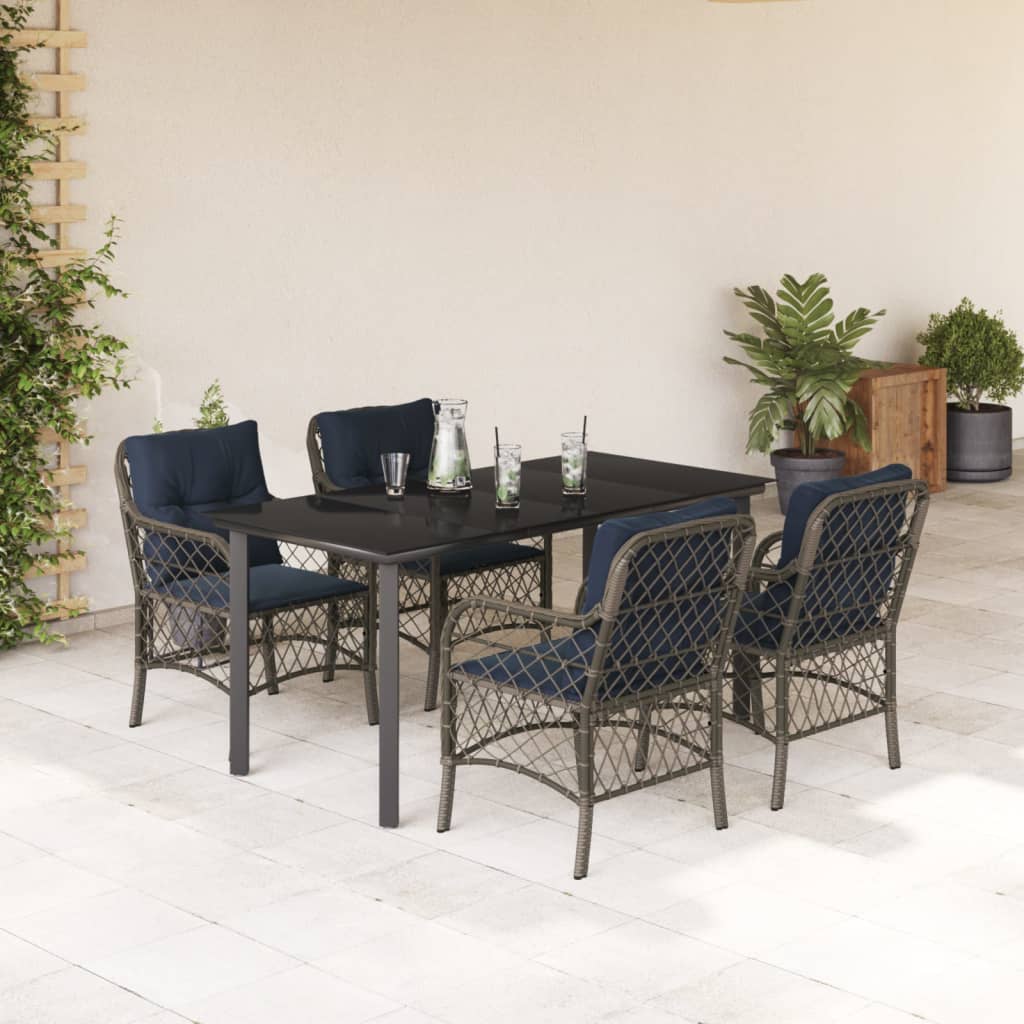 vidaXL 5 Piece Garden Dining Set with Cushions Grey Poly Rattan 1