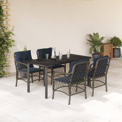 vidaXL 5 Piece Garden Dining Set with Cushions Grey Poly Rattan 1