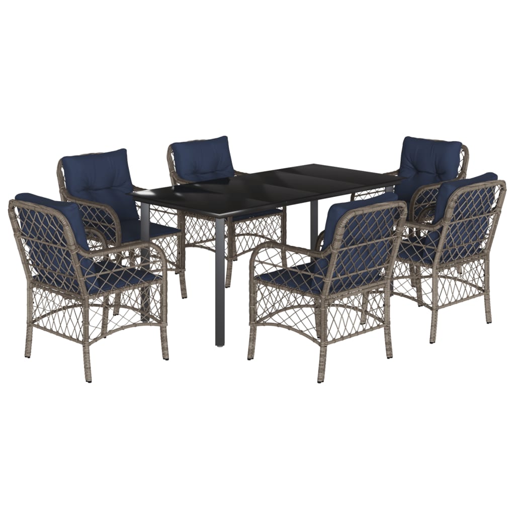 vidaXL 7 Piece Garden Dining Set with Cushions Grey Poly Rattan 2