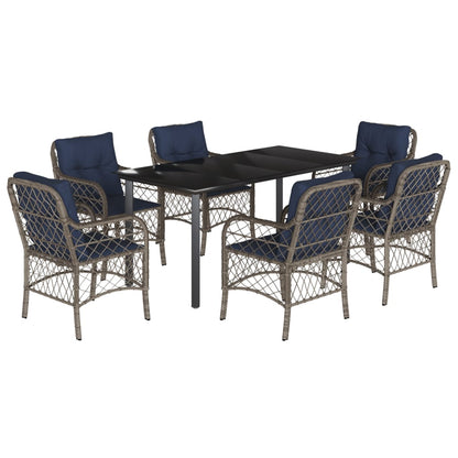 vidaXL 7 Piece Garden Dining Set with Cushions Grey Poly Rattan 2