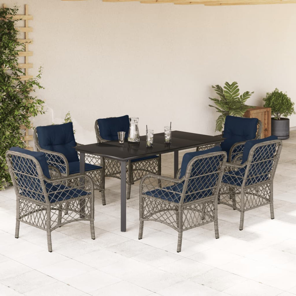 vidaXL 7 Piece Garden Dining Set with Cushions Grey Poly Rattan