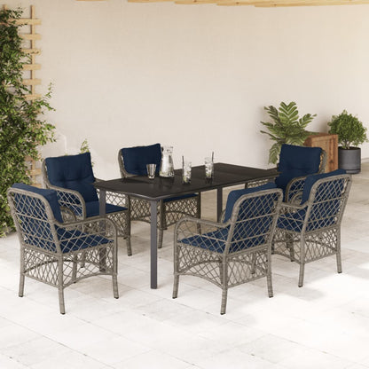 vidaXL 7 Piece Garden Dining Set with Cushions Grey Poly Rattan 1
