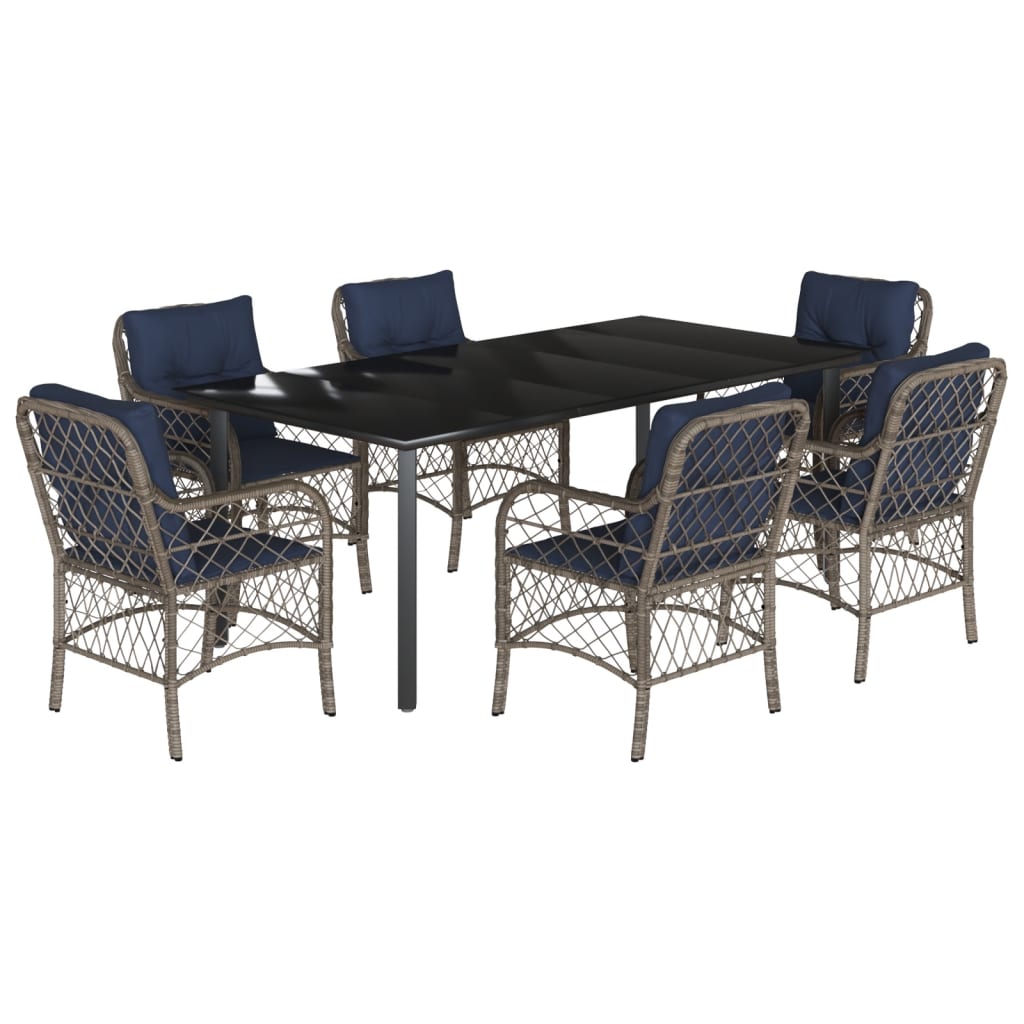 vidaXL 7 Piece Garden Dining Set with Cushions Grey Poly Rattan 2