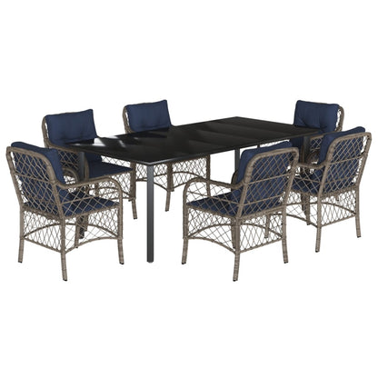 vidaXL 7 Piece Garden Dining Set with Cushions Grey Poly Rattan 2
