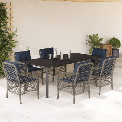 vidaXL 7 Piece Garden Dining Set with Cushions Grey Poly Rattan 1