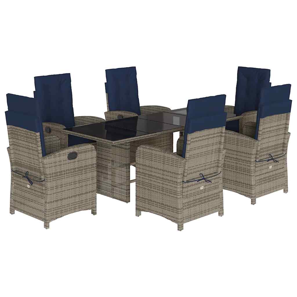 vidaXL 7 Piece Garden Dining Set with Cushions Grey Poly Rattan 2
