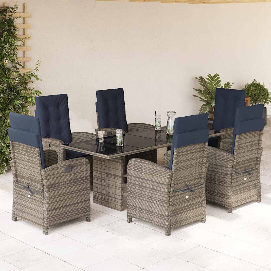 vidaXL 7 Piece Garden Dining Set with Cushions Grey Poly Rattan 1