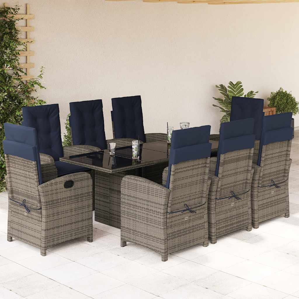 vidaXL 9 Piece Garden Dining Set with Cushions Grey Poly Rattan 1
