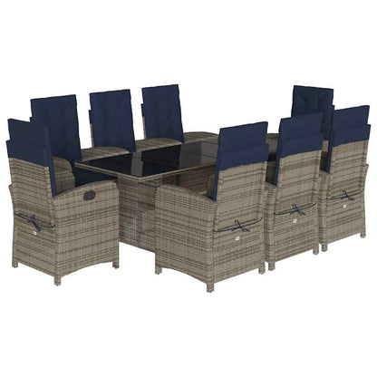 vidaXL 9 Piece Garden Dining Set with Cushions Grey Poly Rattan 2