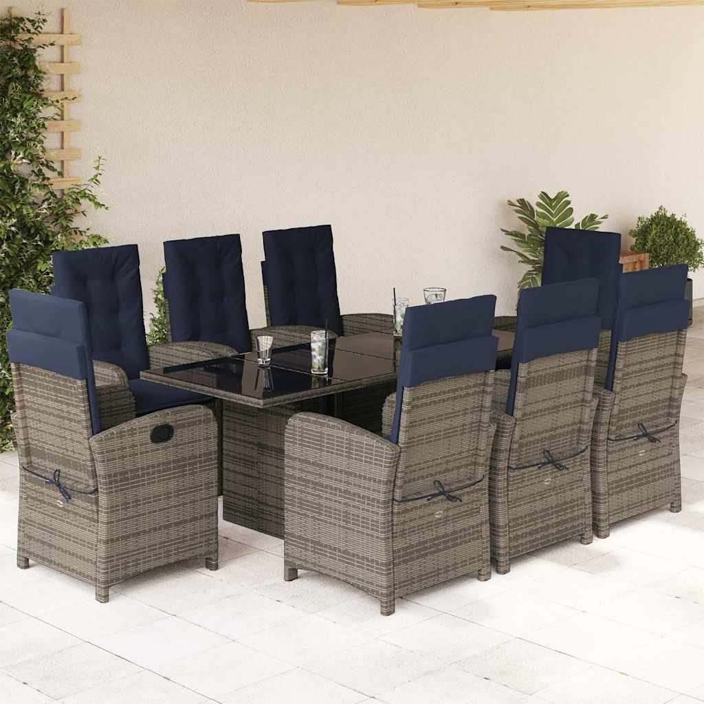 vidaXL 9 Piece Garden Dining Set with Cushions Grey Poly Rattan 1