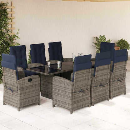 vidaXL 9 Piece Garden Dining Set with Cushions Grey Poly Rattan 1