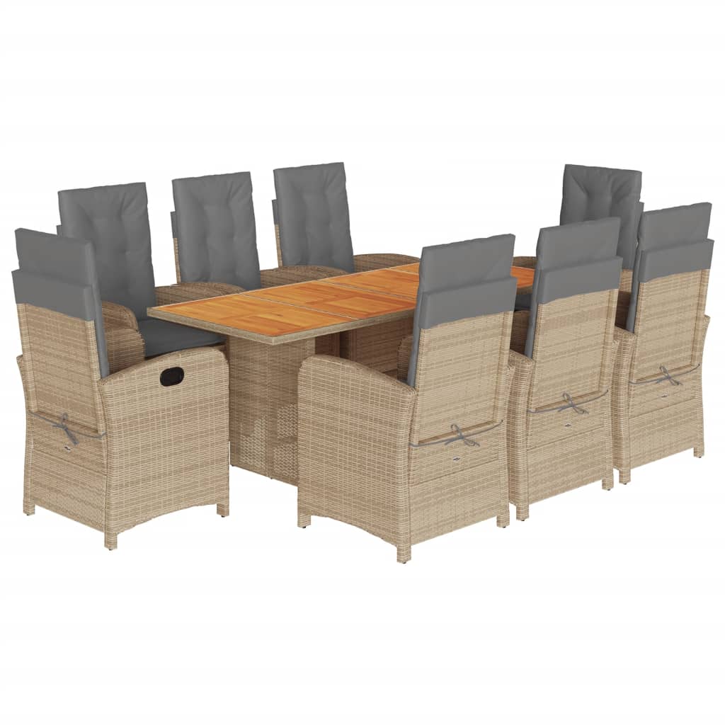 vidaXL 9 Piece Garden Dining Set with Cushions Grey Poly Rattan 2