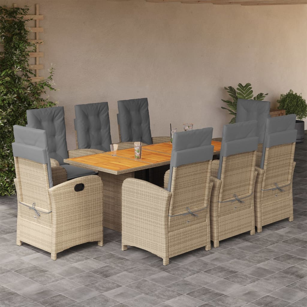 vidaXL 9 Piece Garden Dining Set with Cushions Grey Poly Rattan 1