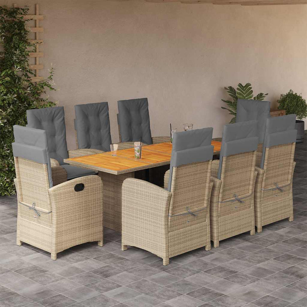 vidaXL 9 Piece Garden Dining Set with Cushions Grey Poly Rattan