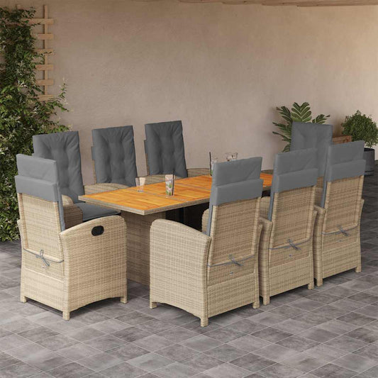 9 Piece Garden Dining Set with Cushions Grey Poly Rattan With footrest 8